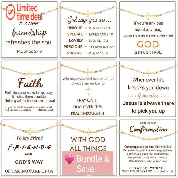 9-Piece Adjustable Dainty Cross Bracelet Set Stainless Steel Christian - Picture 1 of 8